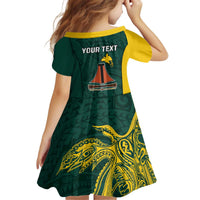 Personalised PNG Jiwaka Province Kid Short Sleeve Dress Bird of Paradise Tattoo Flag Motif LT9 - Polynesian Pride
