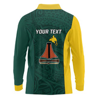 Personalised PNG Jiwaka Province Long Sleeve Polo Shirt Bird of Paradise Tattoo Flag Motif LT9 - Polynesian Pride