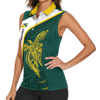 Personalised PNG Jiwaka Province Women Sleeveless Polo Shirt Bird of Paradise Tattoo Flag Motif LT9 - Polynesian Pride