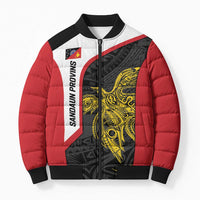 Personalised PNG Sandaun Province Bomber Puffer Jacket Bird of Paradise Tattoo Flag Motif - Polynesian Pride