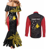 Personalised PNG Sandaun Province Couples Matching Mermaid Dress and Long Sleeve Button Shirt Bird of Paradise Tattoo Flag Motif LT9 - Polynesian Pride