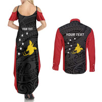 Personalised PNG Sandaun Province Couples Matching Summer Maxi Dress and Long Sleeve Button Shirt Bird of Paradise Tattoo Flag Motif LT9 - Polynesian Pride