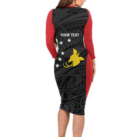 Personalised PNG Sandaun Province Family Matching Long Sleeve Bodycon Dress and Hawaiian Shirt Bird of Paradise Tattoo Flag Motif LT9 - Polynesian Pride