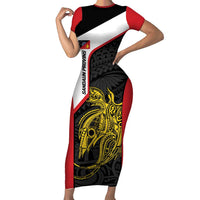 Personalised PNG Sandaun Province Family Matching Short Sleeve Bodycon Dress and Hawaiian Shirt Bird of Paradise Tattoo Flag Motif LT9 Mom's Dress Red - Polynesian Pride