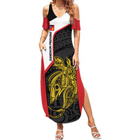 Personalised PNG Sandaun Province Family Matching Summer Maxi Dress and Hawaiian Shirt Bird of Paradise Tattoo Flag Motif LT9 Mom's Dress Red - Polynesian Pride
