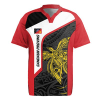 Personalised PNG Sandaun Province Rugby Jersey Bird of Paradise Tattoo Flag Motif LT9 Red - Polynesian Pride