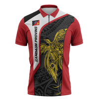 Personalised PNG Sandaun Province Zipper Polo Shirt Bird of Paradise Tattoo Flag Motif LT9 Red - Polynesian Pride
