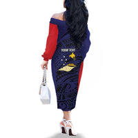 Personalised PNG West New Britain Province Family Matching Off The Shoulder Long Sleeve Dress and Hawaiian Shirt Bird of Paradise Tattoo Flag Motif LT9 - Polynesian Pride