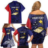 Personalised PNG West New Britain Province Family Matching Off Shoulder Short Dress and Hawaiian Shirt Bird of Paradise Tattoo Flag Motif LT9 - Polynesian Pride