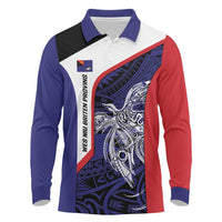 Personalised PNG West New Britain Province Long Sleeve Polo Shirt Bird of Paradise Tattoo Flag Motif LT9 Blue - Polynesian Pride