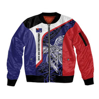 Personalised PNG West New Britain Province Sleeve Zip Bomber Jacket Bird of Paradise Tattoo Flag Motif - Polynesian Pride