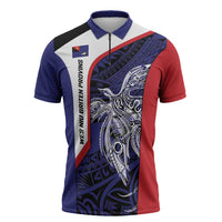 Personalised PNG West New Britain Province Zipper Polo Shirt Bird of Paradise Tattoo Flag Motif LT9 Blue - Polynesian Pride
