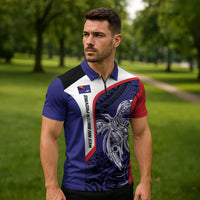 Personalised PNG West New Britain Province Zipper Polo Shirt Bird of Paradise Tattoo Flag Motif LT9 - Polynesian Pride