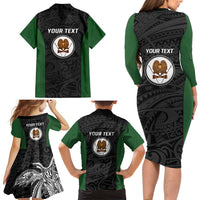 Personalised PNG Western Highlands Province Family Matching Long Sleeve Bodycon Dress and Hawaiian Shirt Bird of Paradise Tattoo Flag Motif LT9 - Polynesian Pride