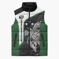 Personalised PNG Western Highlands Province Sleeveless Puffer Jacket Bird of Paradise Tattoo Flag Motif LT9 Unisex Green - Polynesian Pride