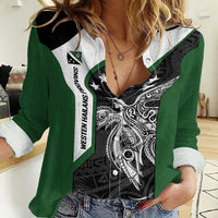 Personalised PNG Western Highlands Province Women Casual Shirt Bird of Paradise Tattoo Flag Motif LT9 Female Green - Polynesian Pride