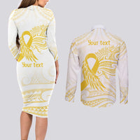 Be Bold Go Gold Polyneisan Ribbon Childhood Personalised Couples Matching Long Sleeve Bodycon Dress and Long Sleeve Button Shirt