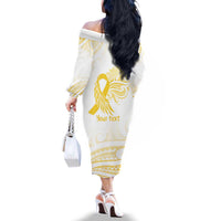 Be Bold Go Gold Polyneisan Ribbon Childhood Personalised Family Matching Off The Shoulder Long Sleeve Dress and Hawaiian Shirt LT9 - Polynesian Pride