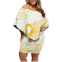 Be Bold Go Gold Polyneisan Ribbon Childhood Personalised Family Matching Off Shoulder Short Dress and Hawaiian Shirt LT9 Mom's Dress Gold - Polynesian Pride
