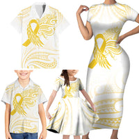 Be Bold Go Gold Polyneisan Ribbon Childhood Personalised Family Matching Short Sleeve Bodycon Dress and Hawaiian Shirt LT9 - Polynesian Pride