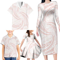 White Sunday Lotu Tamaiti Family Matching Long Sleeve Bodycon Dress and Hawaiian Shirt Polynesian Wave Pastel Blush LT9 - Polynesian Pride
