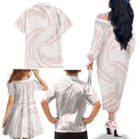 White Sunday Lotu Tamaiti Family Matching Off The Shoulder Long Sleeve Dress and Hawaiian Shirt Polynesian Wave Pastel Blush LT9 - Polynesian Pride