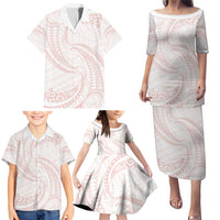 White Sunday Lotu Tamaiti Family Matching Puletasi and Hawaiian Shirt Polynesian Wave Pastel Blush LT9 - Polynesian Pride