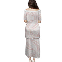 White Sunday Lotu Tamaiti Family Matching Puletasi and Hawaiian Shirt Polynesian Wave Pastel Blush LT9 - Polynesian Pride