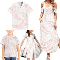 White Sunday Lotu Tamaiti Family Matching Summer Maxi Dress and Hawaiian Shirt Polynesian Wave Pastel Blush LT9 - Polynesian Pride