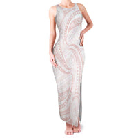 White Sunday Lotu Tamaiti Family Matching Tank Maxi Dress and Hawaiian Shirt Polynesian Wave Pastel Blush LT9 Mom's Dress Blush - Polynesian Pride
