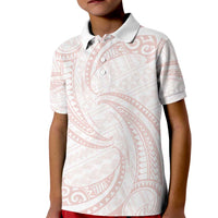 White Sunday Lotu Tamaiti Kid Polo Shirt Polynesian Wave Pastel Blush LT9 Kid Blush - Polynesian Pride
