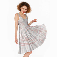 White Sunday Lotu Tamaiti Midi Dress Polynesian Wave Pastel Blush - Polynesian Pride