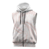 White Sunday Lotu Tamaiti Sleeveless Zip Hoodie Polynesian Wave Pastel Blush - Polynesian Pride