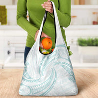 White Sunday Lotu Tamaiti Grocery Bag Polynesian Wave Pastel Cyan - Polynesian Pride