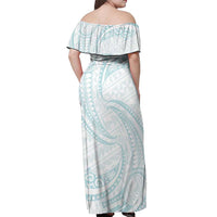 White Sunday Lotu Tamaiti Off Shoulder Maxi Dress Polynesian Wave Pastel Cyan - Polynesian Pride
