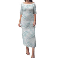 White Sunday Lotu Tamaiti Puletasi Polynesian Wave Pastel Cyan - Polynesian Pride