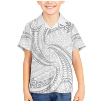 White Sunday Lotu Tamaiti Family Matching Mermaid Dress and Hawaiian Shirt Polynesian Wave Pastel Gray LT9 Son's Shirt Gray - Polynesian Pride