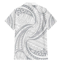 White Sunday Lotu Tamaiti Family Matching Off The Shoulder Long Sleeve Dress and Hawaiian Shirt Polynesian Wave Pastel Gray LT9 - Polynesian Pride