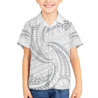White Sunday Lotu Tamaiti Family Matching Off The Shoulder Long Sleeve Dress and Hawaiian Shirt Polynesian Wave Pastel Gray LT9 Son's Shirt Gray - Polynesian Pride