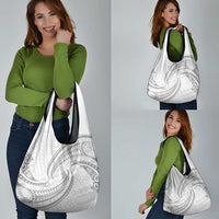 White Sunday Lotu Tamaiti Grocery Bag Polynesian Wave Pastel Gray - Polynesian Pride