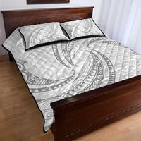 White Sunday Lotu Tamaiti Quilt Bed Set Polynesian Wave Pastel Gray - Polynesian Pride