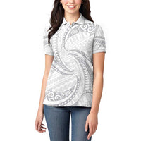 White Sunday Lotu Tamaiti Women Polo Shirt Polynesian Wave Pastel Gray - Polynesian Pride