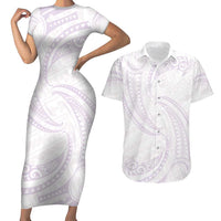 White Sunday Lotu Tamaiti Couples Matching Short Sleeve Bodycon Dress and Hawaiian Shirt Polynesian Wave Pastel Mauve LT9 Mauve - Polynesian Pride