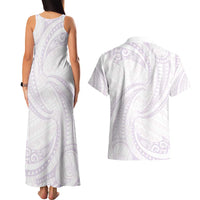 White Sunday Lotu Tamaiti Couples Matching Tank Maxi Dress and Hawaiian Shirt Polynesian Wave Pastel Mauve LT9 - Polynesian Pride