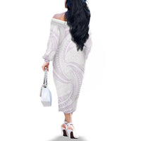 White Sunday Lotu Tamaiti Family Matching Off The Shoulder Long Sleeve Dress and Hawaiian Shirt Polynesian Wave Pastel Mauve LT9 - Polynesian Pride