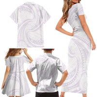 White Sunday Lotu Tamaiti Family Matching Short Sleeve Bodycon Dress and Hawaiian Shirt Polynesian Wave Pastel Mauve LT9 - Polynesian Pride