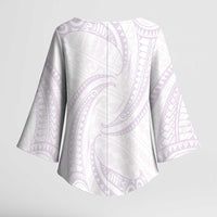 White Sunday Lotu Tamaiti Kimono Sleeve Blouse Polynesian Wave Pastel Mauve LT9 - Polynesian Pride