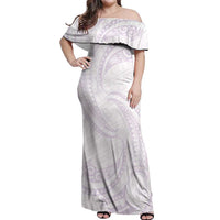 White Sunday Lotu Tamaiti Off Shoulder Maxi Dress Polynesian Wave Pastel Mauve - Polynesian Pride