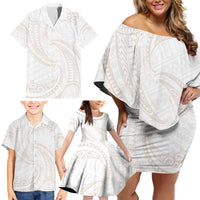 White Sunday Lotu Tamaiti Family Matching Off Shoulder Short Dress and Hawaiian Shirt Polynesian Wave Pastel Nude LT9 - Polynesian Pride