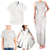 White Sunday Lotu Tamaiti Family Matching Tank Maxi Dress and Hawaiian Shirt Polynesian Wave Pastel Nude LT9 - Polynesian Pride